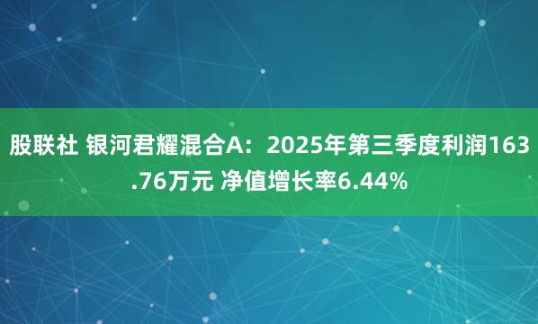股联社 银河君耀混合A：2025年第三季度利润163.76万元 净值增长率6.44%